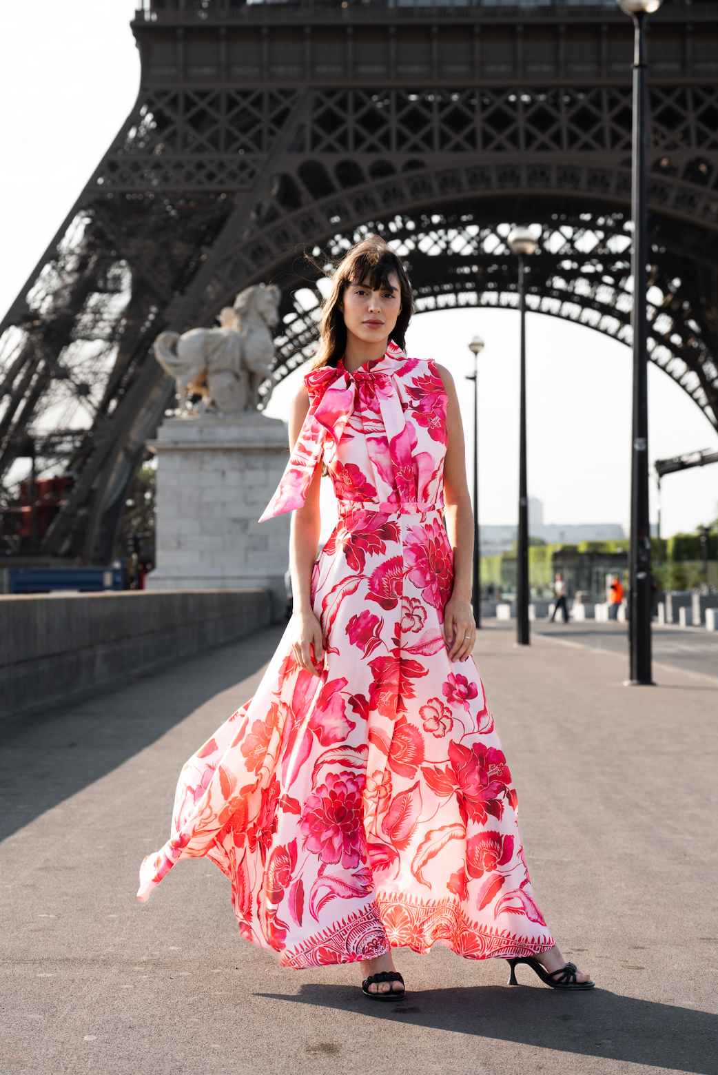 strapless open back dress French Red And Pink Floral Dress | Shop Now