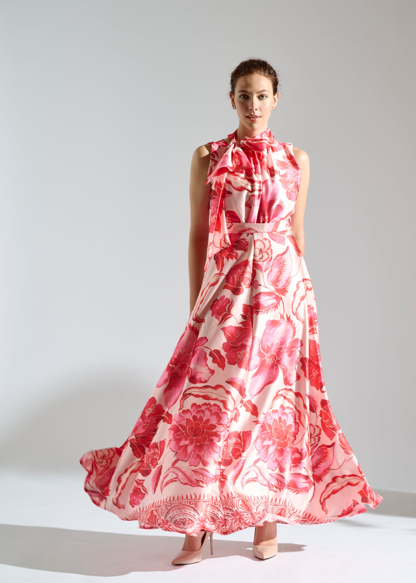 Dress Linda: Red and Pink Floral Dress