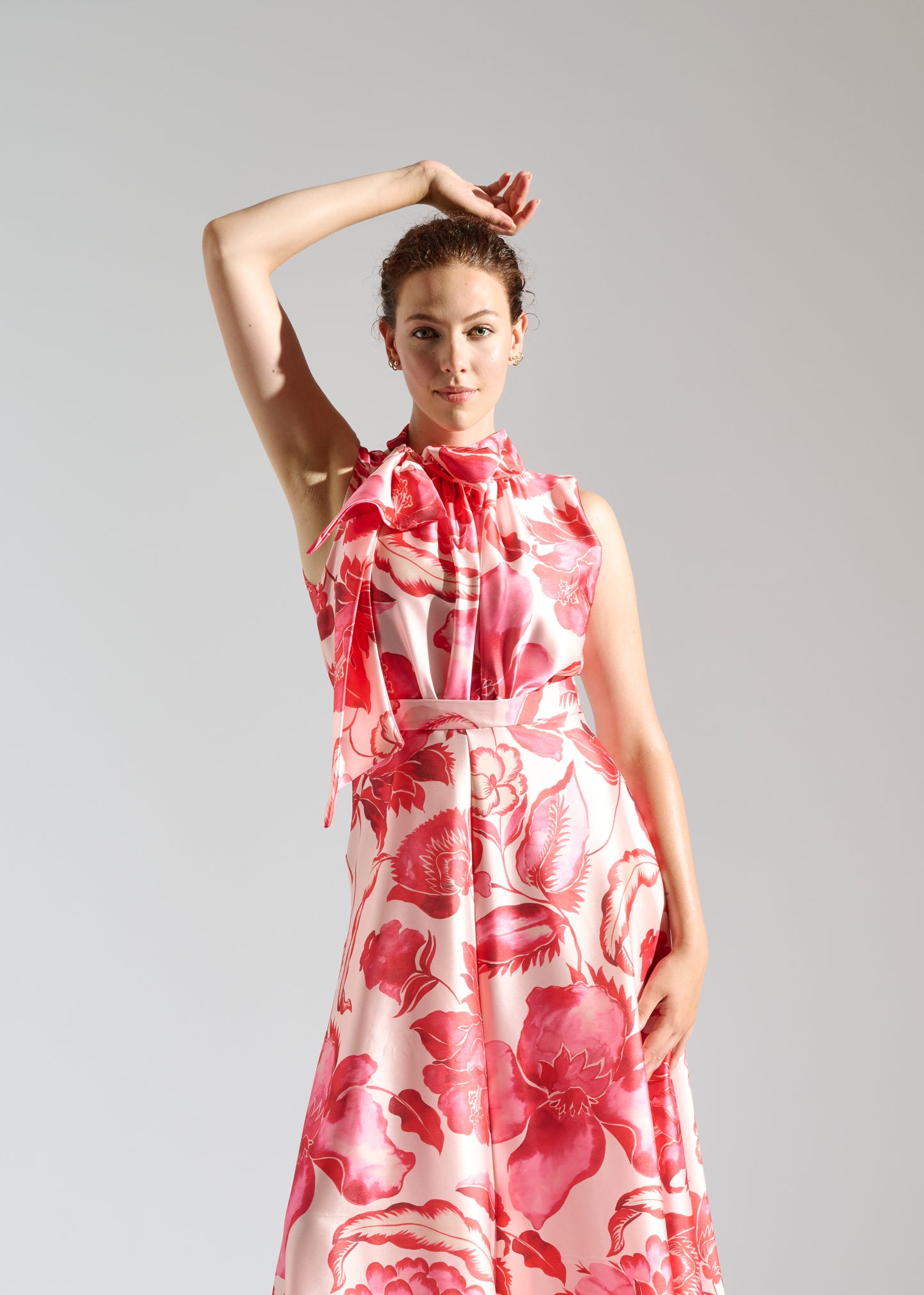 Dress Linda: Red and Pink Floral Dress