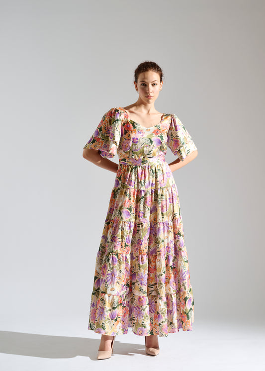 Dress Klay: Elegant Pastel Floral Maxi Dress