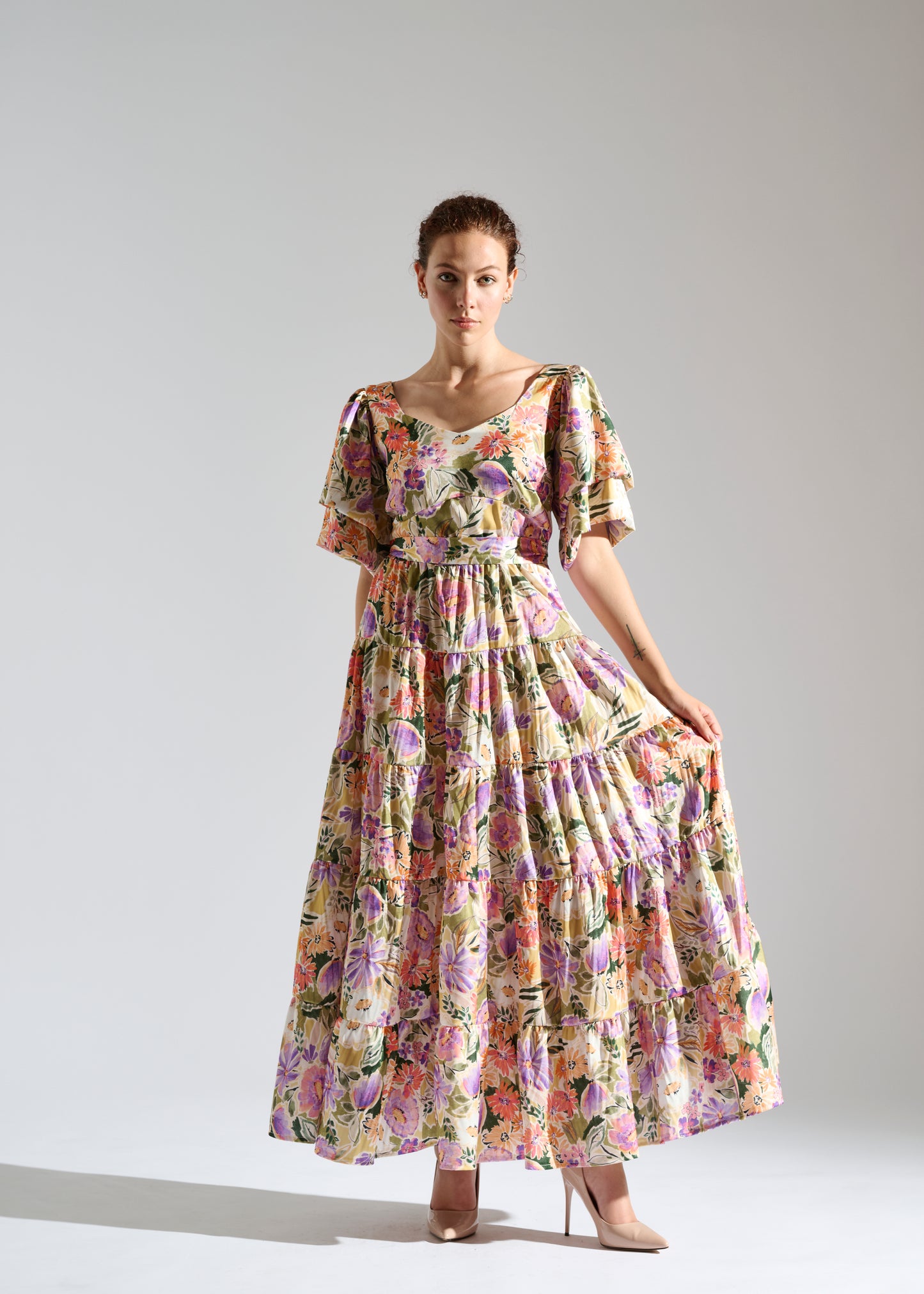 Dress Klay: Elegant Pastel Floral Maxi Dress