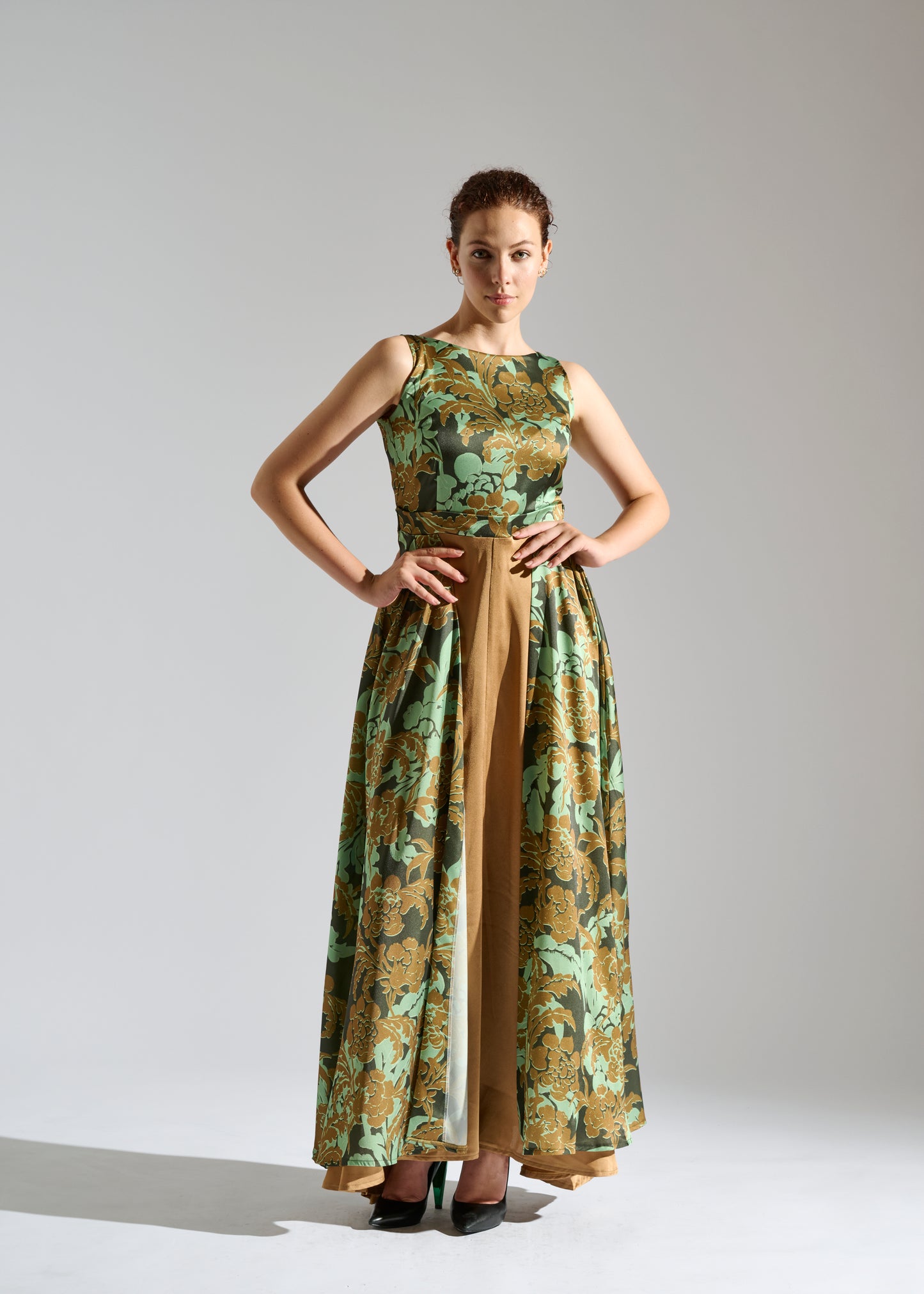 Dress Gio: Green and Gold Maxi Dress