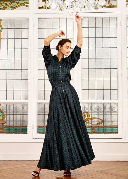 Woman models elegant shirt dress